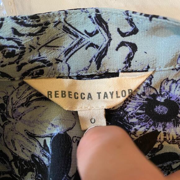 Rebecca Taylor Floral Cinch Waist Silk Dress Size 0 - Picture 9 of 10